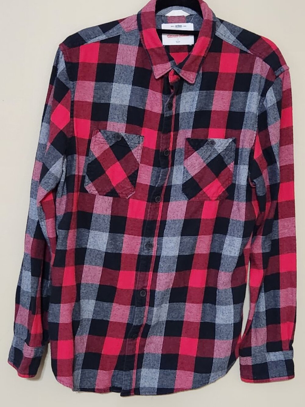 Urban Pipeline Flannel Shirt Mens Large L Red Black Plaid Long Sleeve Button Up
